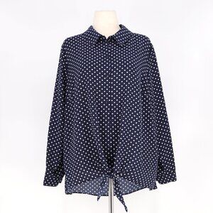 SUSAN GRAVER Polka Dot Print Navy/White Front Tie Shirt Size 20W